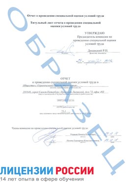 Образец отчета Белогорск Проведение специальной оценки условий труда
